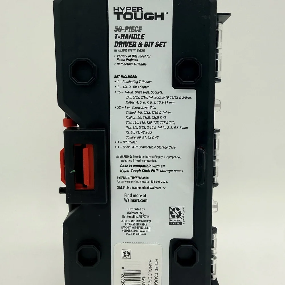 Hyper Tough 50-Piece T-Handle Driver and Drill Bit Set‎ in Click Fit Case